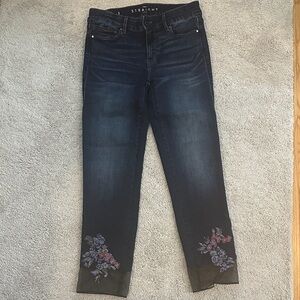 White House Black Market Dark Blue Embroidered Ankle Jeans